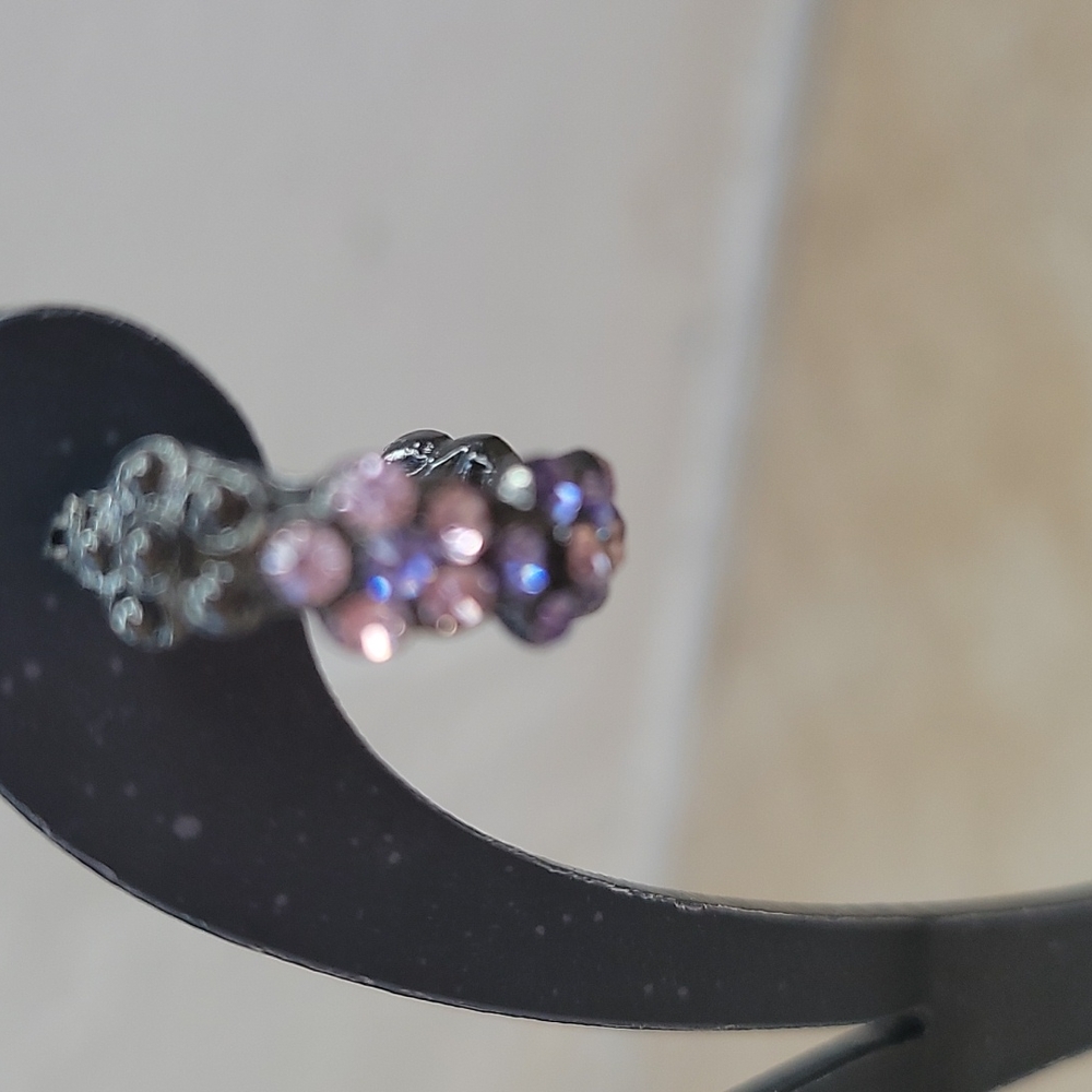 Pink and purple flower crystal earrings - Picture 2 of 8